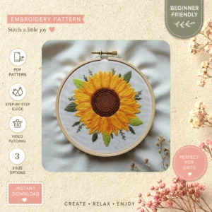 Main preview of vibrant sunflowers birds nature hand embroidery pattern showing birds, sunflower, and nature in a hand stitched hoop art design