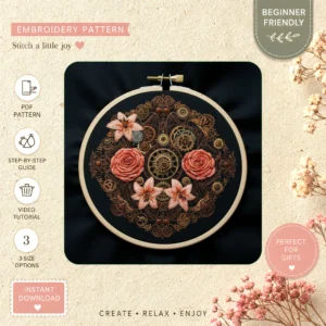 Main preview of vintage floral colorful flowers hand embroidery pattern showing flower, flowers, floral, and home in a hand stitched hoop art design