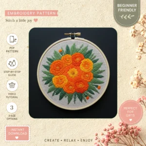Main preview of vintage floral mandala timeless hand embroidery pattern showing flower, floral, and home in a hand stitched hoop art design