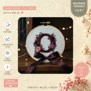 Main preview of vintage floral wreath flowers hand embroidery pattern showing flowers, floral, leaves, wreath, and nature in a hand stitched hoop art design