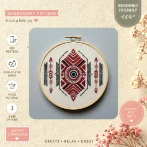 Main preview of vintage indian mandala traditional hand embroidery pattern showing home in a hand stitched hoop art design