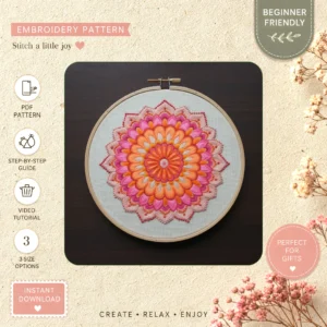 Main preview of vintage inspired colorful floral hand embroidery pattern showing floral, nature, and home in a hand stitched hoop art design