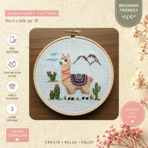 Main preview of whimsical guinea pig cacti hand embroidery pattern showing whimsical guinea pig cacti in a hand stitched hoop art design