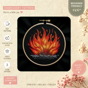 Main preview of wildfire representation wildfires intricate hand embroidery pattern showing nature in a hand stitched hoop art design