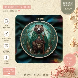Main preview of woodland wisdom discover tranquility hand embroidery pattern showing woodland, nature, and home in a hand stitched hoop art design