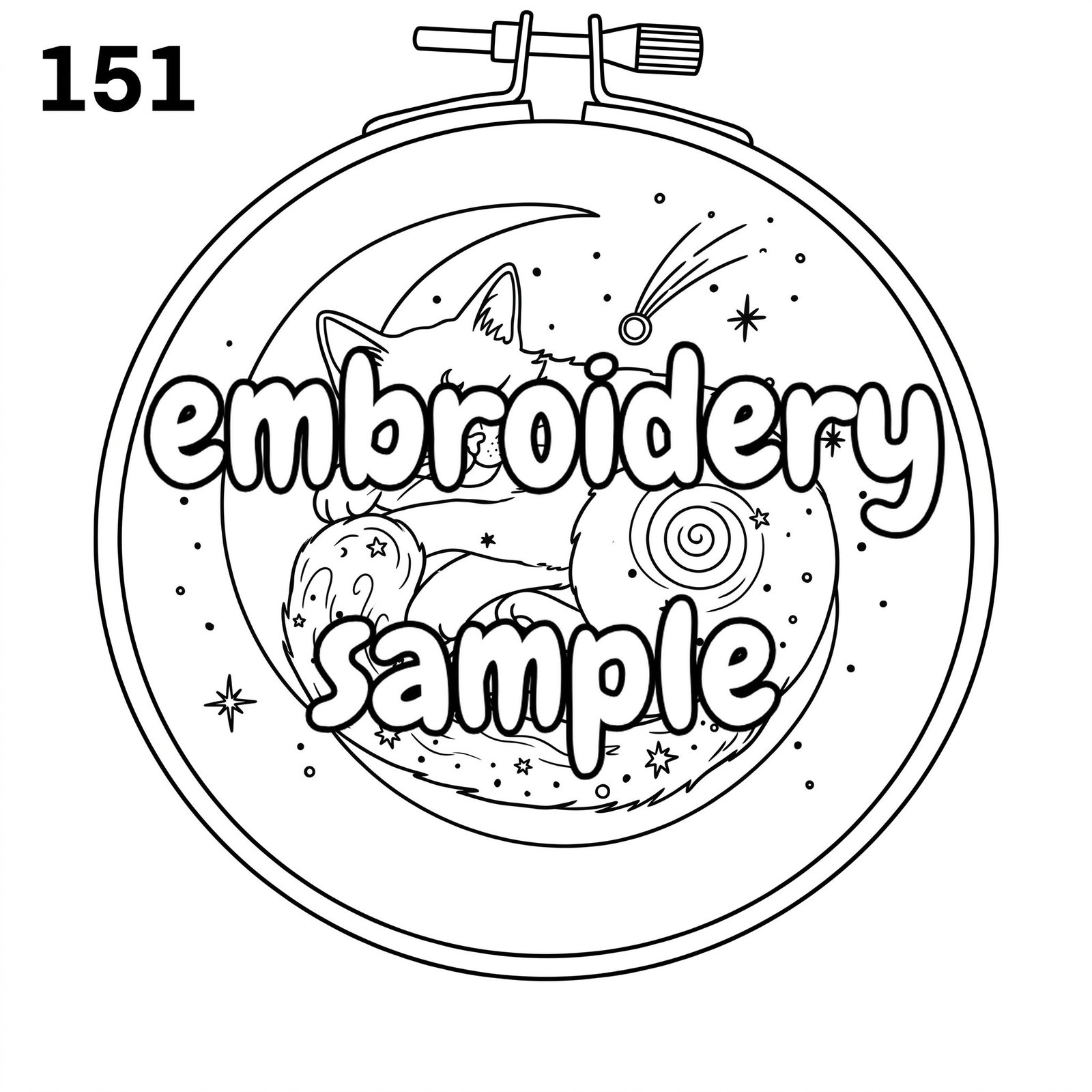 Hand Embroidery Pattern: Stitch a Peaceful Scene of a Sleeping Blue Cat with Flower Bouquet and Moonlight - Downloadable PDF for Hoop Art - Image 2