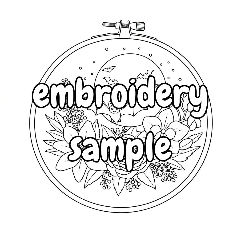 Halloween Hand Embroidery Pattern: Spooktacular Scene with Bat, Moon and Floral Bouquet - Downloadable PDF - Image 2