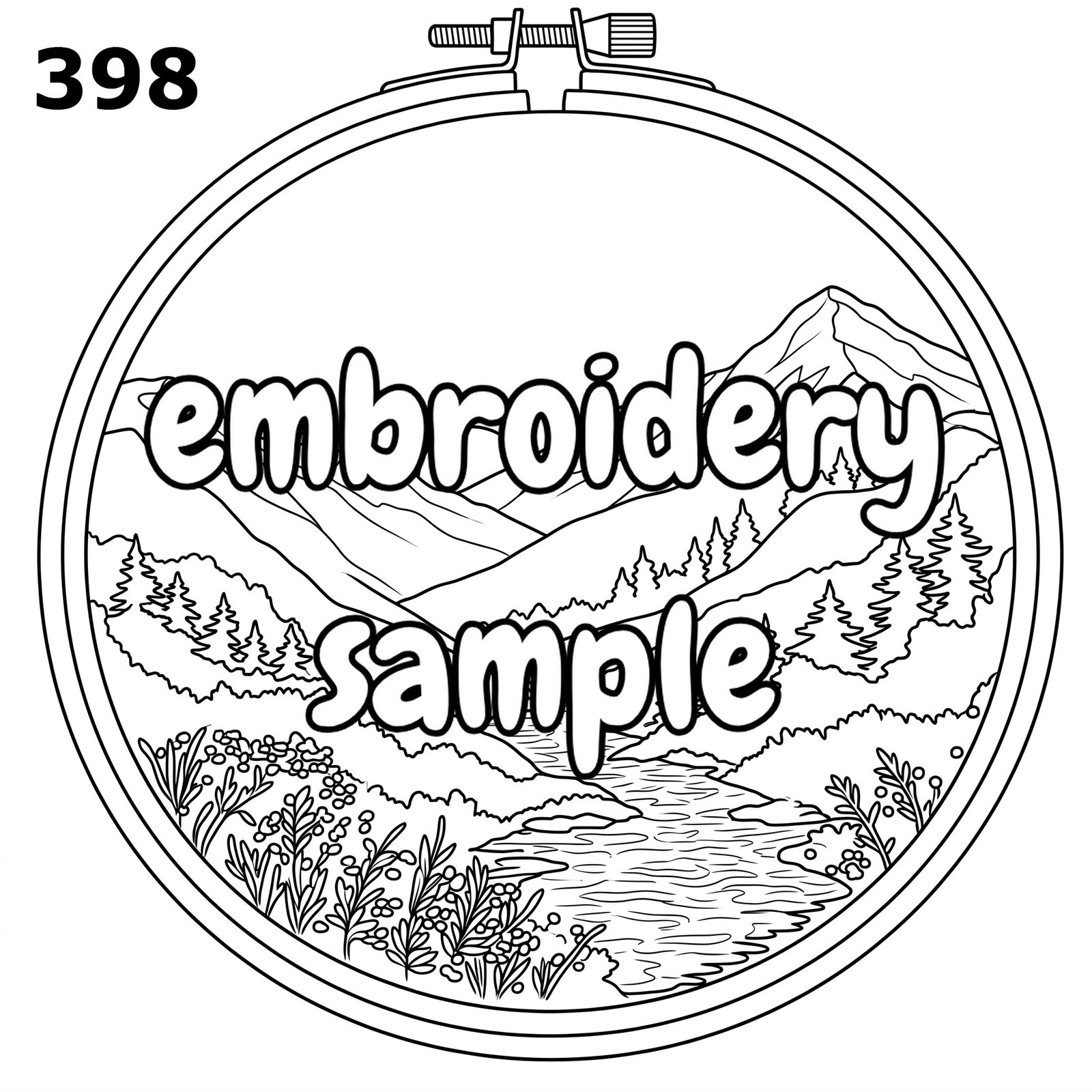 Peaceful Nature Hand Embroidery Pattern: Stitch a serene mountain landscape with a tranquil river and sunset - Downloadable PDF - Image 2