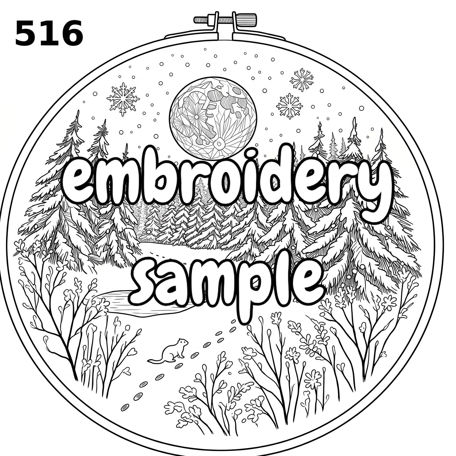 Winter Evening Hand Embroidery Pattern: Stitch a Cozy Scene of Snowy Trees, Moonlight and Wildlife - Downloadable PDF - Image 2