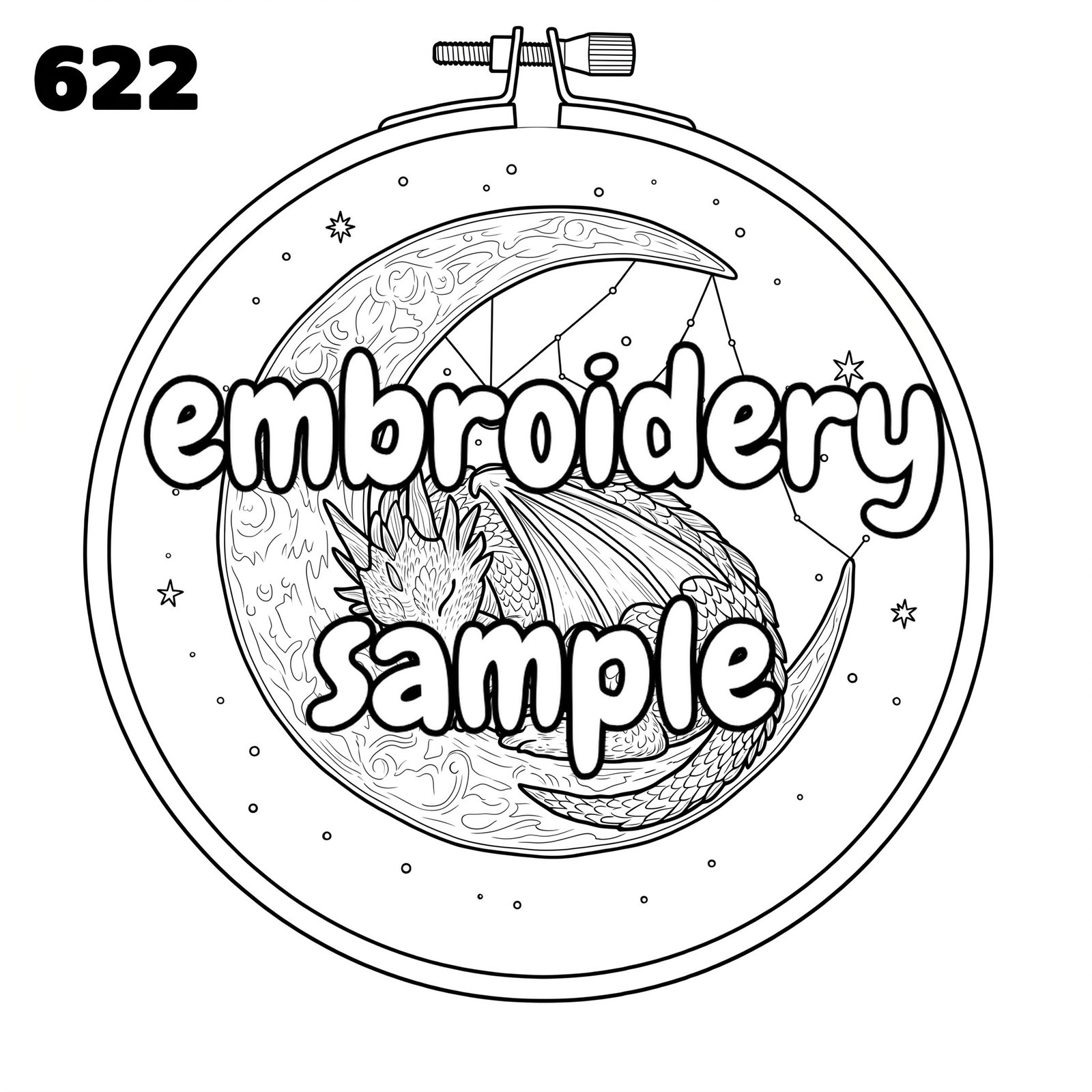 Whimsical Night Hoop Art Embroidery Pattern: Stitch a Cozy Scene with a Dragon and Moon - Downloadable PDF - Image 2