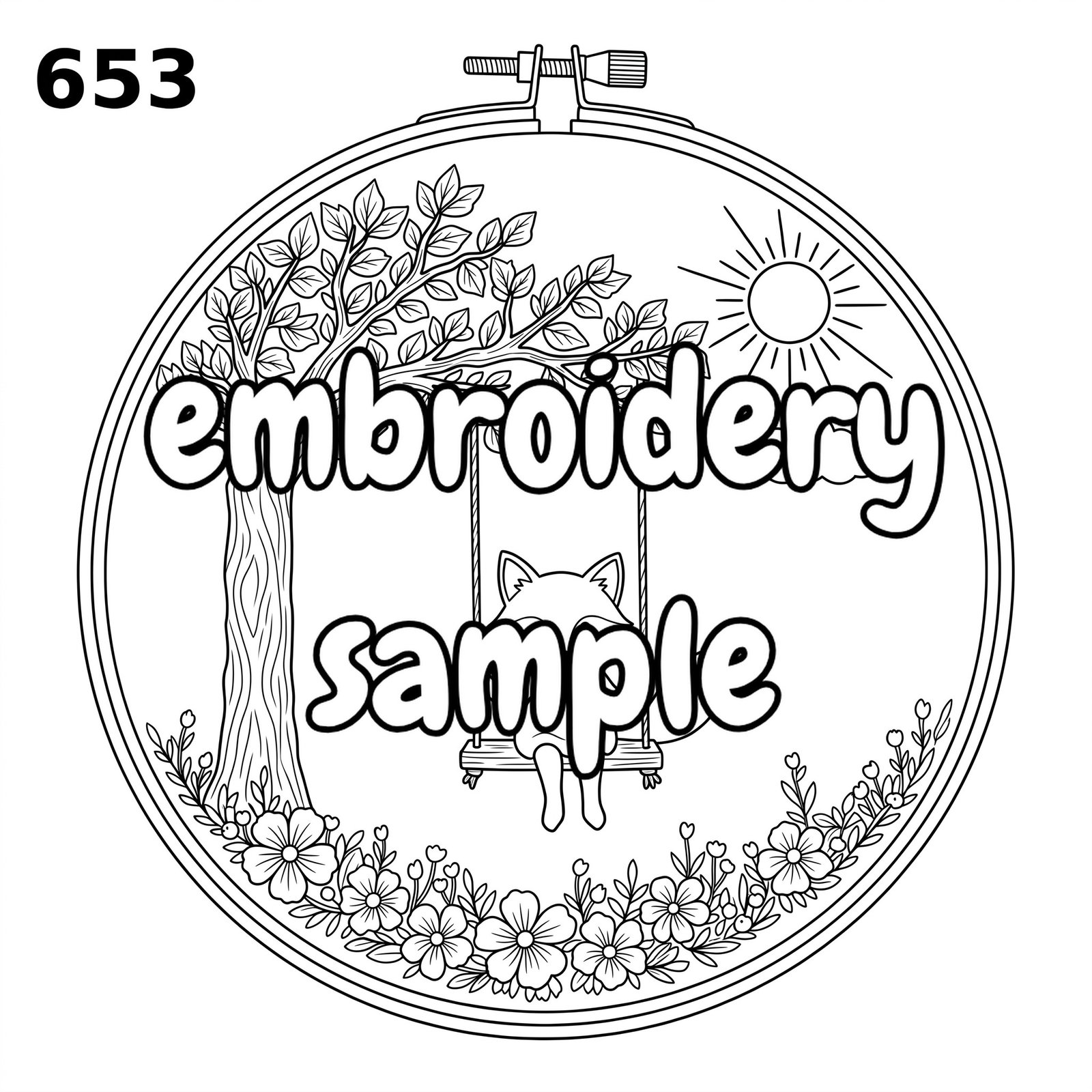 Woodland Whimsy Hand Embroidery Pattern: Stitch a Serene Scene of a Fox Sitting on a Swing with Flowers and Nature - Image 2