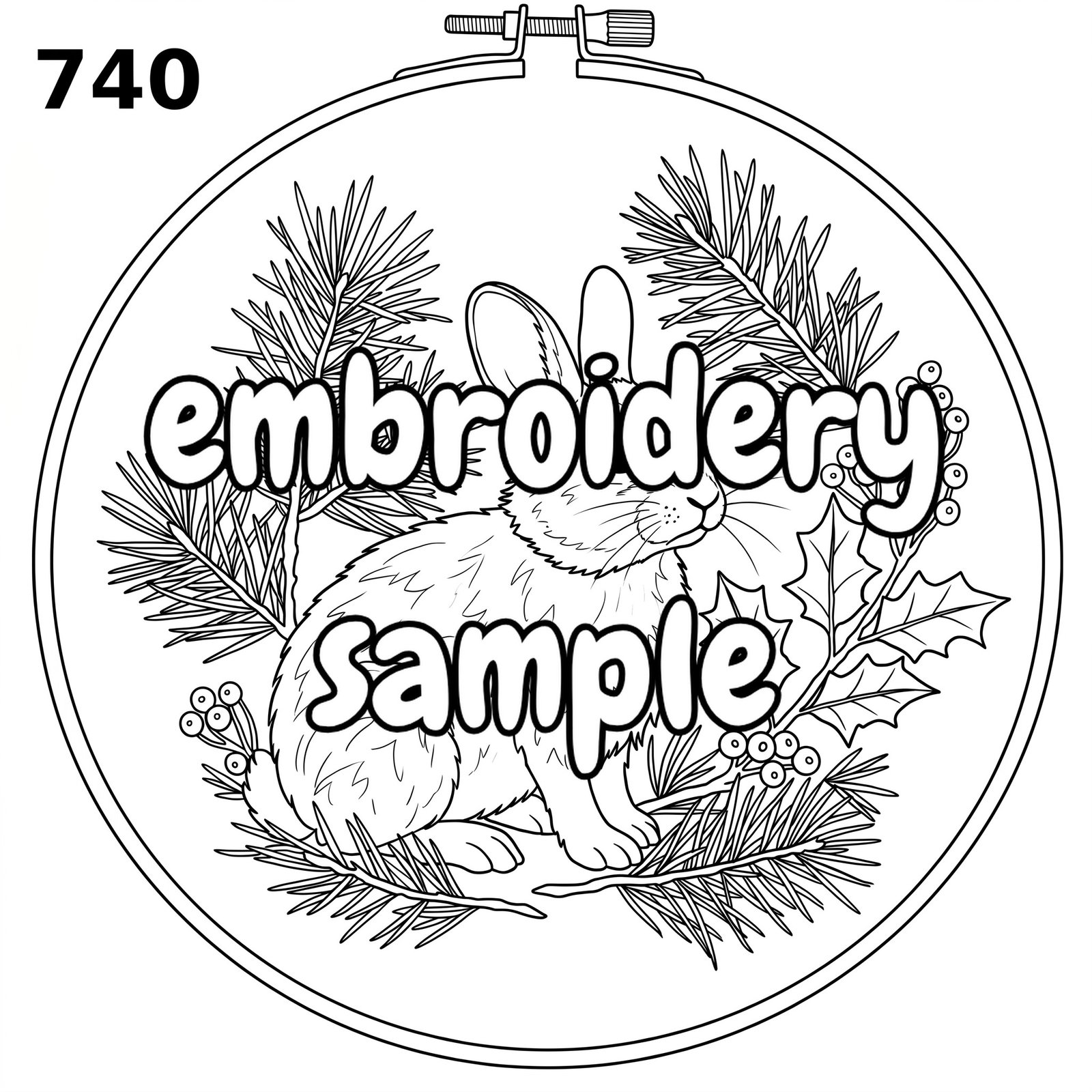 Rabbit & Holly Hand Embroidery Pattern: A Festive Christmas Design - Downloadable PDF - Image 2
