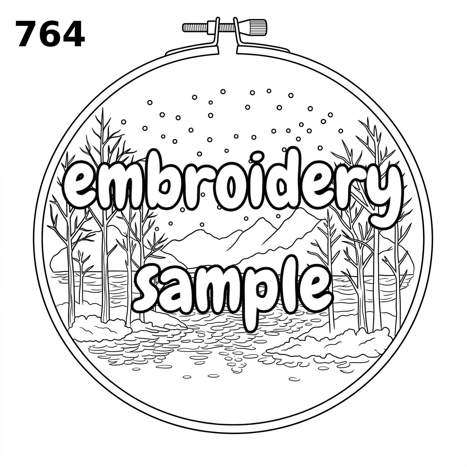 Winter Nature Scene Hand Embroidery Pattern: Stitch a serene scene of snow-covered trees, a river and a cabin - Downloadable PDF - Image 2