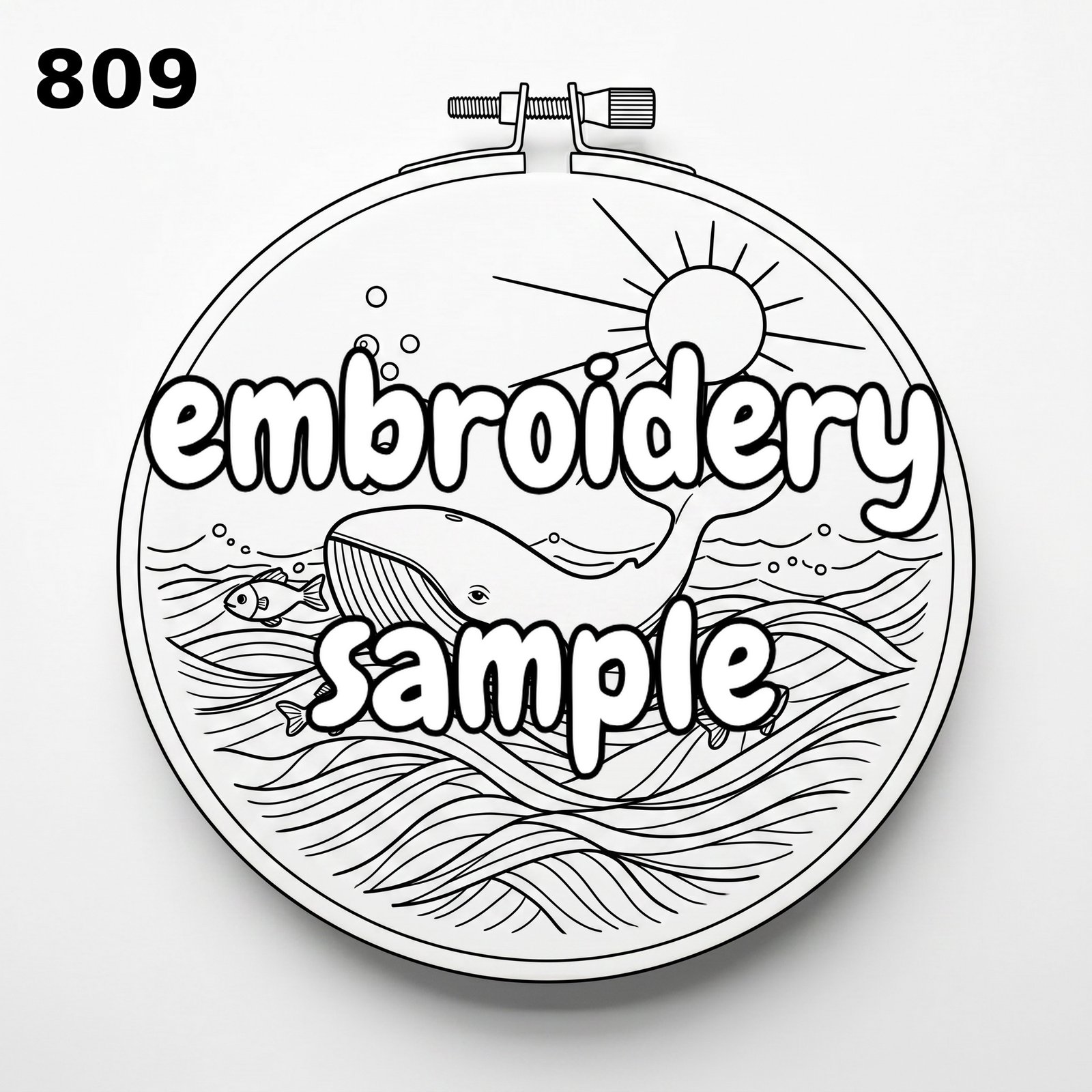 Whale, Fish, and Sun Hand Embroidery Pattern: A Nautical Themed Hoop Art - Downloadable PDF - Image 2