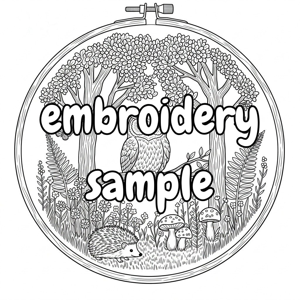 Specific Theme Hand Embroidery Pattern: Woodland Owl and Garden Scene - Image 2